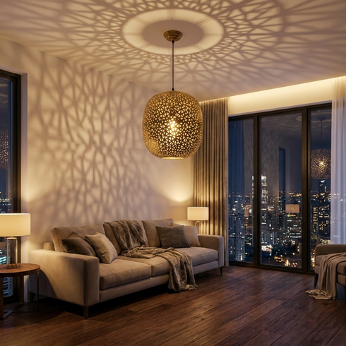 Moroccan Globe Pendant Lamp – Gold Brass Hanging Light for Kitchen Island & Boho Interiors