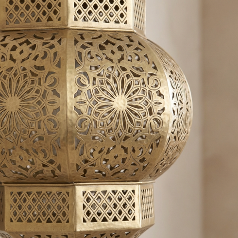 Authentic Moroccan Lighting - Gold Brass Filigree - Boho Entryway Lantern