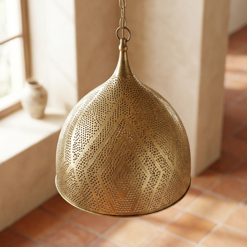 Handmade Moroccan Ceiling Light – Brass Perforated Openwork