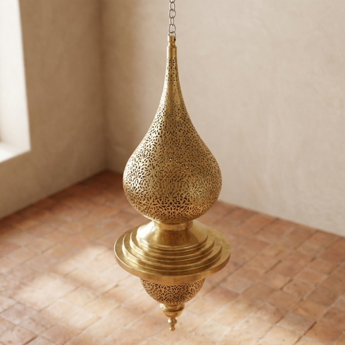 Brass Pendant Light – Moroccan Filigree Openwork Entryway