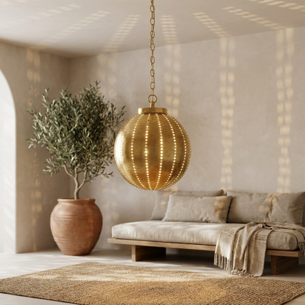 Moroccan Lantern – Perforated Brass Shadow-Casting Lamp