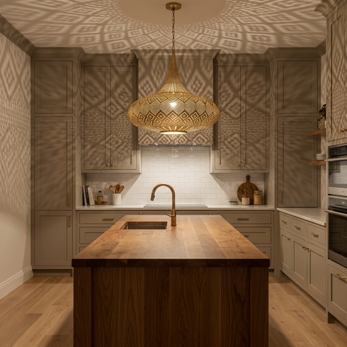 Moroccan Pendant Light – Perforated Brass Shadow-Casting Lamp