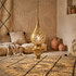 Authentic Handmade Moroccan Lamp – Gold Brass Teardrop Pendant Lantern with Intricate Filigree Design for Entryway Decor