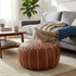 Handmade Moroccan Pouf - Brown Genuine Leather - Boho Chic Living Room Footrest