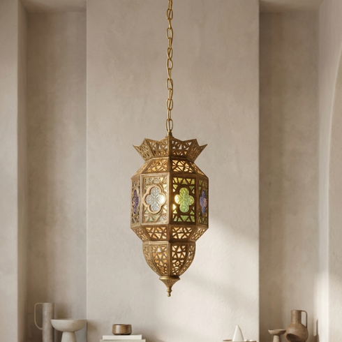 Handmade Brass Lantern - Vintage Mosaic Ceiling Light