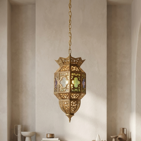Handmade Moroccan Lantern – Brass Geometric Openwork