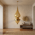 Authentic Moroccan Hanging Lamp – Hand-Hammered Brass Globe Pendant Light for Boho Bedroom Mood Lighting
