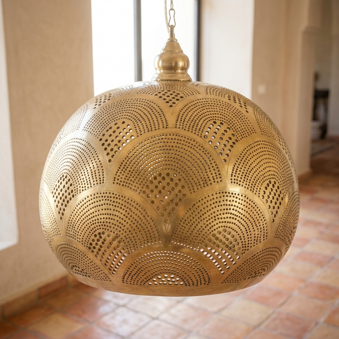 Moroccan Pendant Light – Filigree Brass Openwork Lamp Entryway