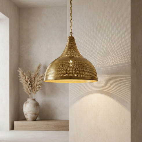 Solid Brass Perforated Finish - Boho Kitchen Island Lighting