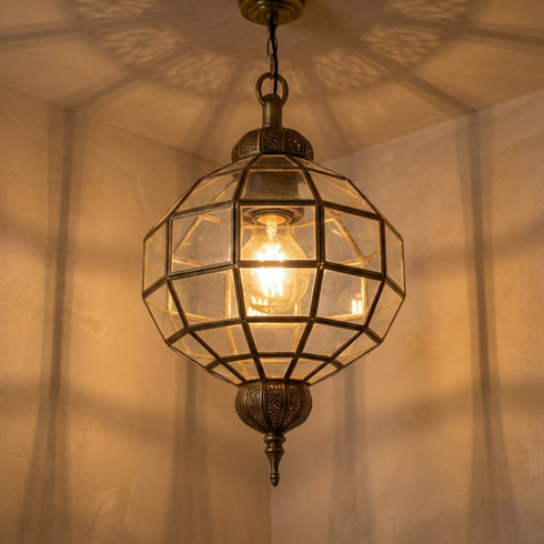 Handmade Glass & Brass Pendant - Geometric Ceiling Light