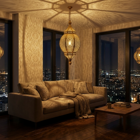 Moroccan Ceiling Light – Brass Geometric