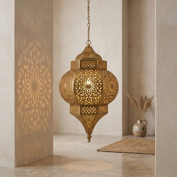 Floral Brass Moroccan Lantern