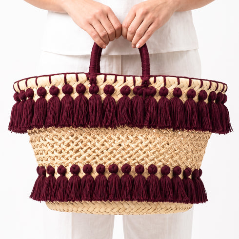 Handmade Straw Beach Bag – Black Tassel Tote, Openwork