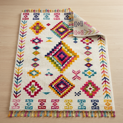 Handmade Azilal Rug - Vibrant 100% Wool - Geometric Boho Living Room Decor