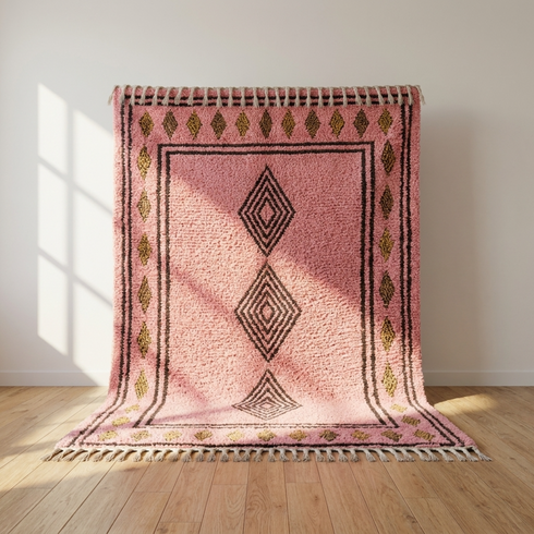 Beni Ourain Rug – Pink Shaggy Tribal Wool Area Rug