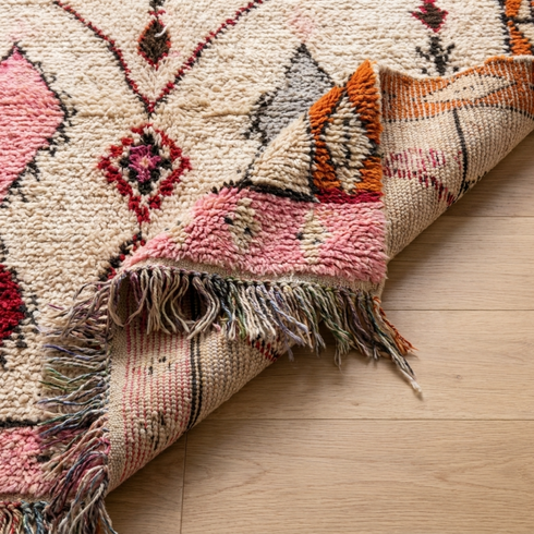 Handmade Boujaad Rug - Shaggy Plush Wool - Vibrant Boho Living Room Decor - Geometric Tribal Design