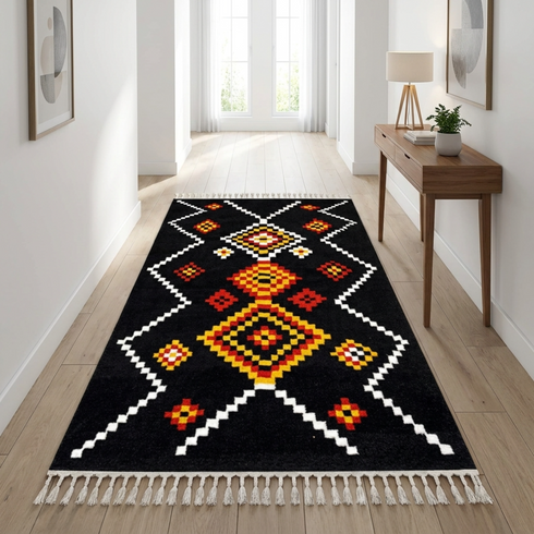 Authentic Handmade Moroccan Rug – Flatweave Wool Rug with Geometric Tribal Design for Boho Living Room Decor