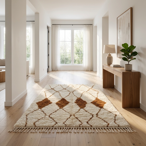 Beni Ourain Rug – Ivory High-Pile Geometric Wool Rug