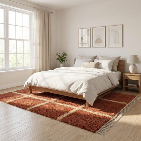 Beni Ourain Rug – Terracotta Plush Geometric Wool Rug