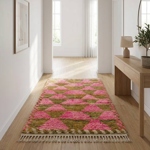 Handmade Boujaad Rug - Vibrant High Pile Wool - Modern Geometric Boho Area Rug