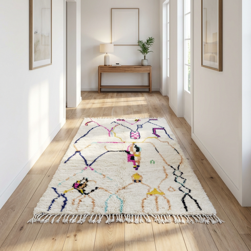 Handmade Moroccan Beni Ourain Rug - Plush Natural Wool - Geometric Symbols