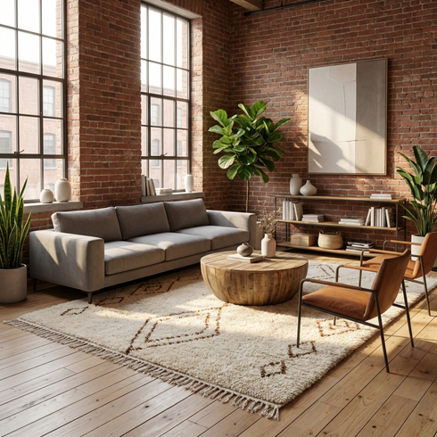 Authentic Beni Ourain Rug - Minimalist Boho Ivory Area Rug