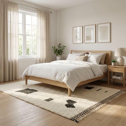 Hand Knotted Beni Ourain Rug - Minimalist Abstract Moroccan Area Rug