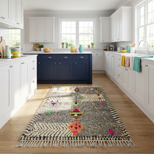 Authentic Handmade Azilal Rug – 100% Wool Moroccan Area Rug with Colorful Abstract Geometric Pattern
