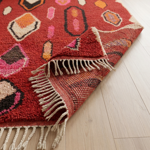 Boujaad Rug – Red Plush Abstract Wool Area Rug