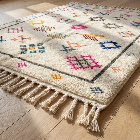 Handmade Azilal Rug - 100% Natural Wool - Vibrant Boho Living Room Decor
