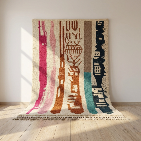 Moroccan Berber Rug – Multicolor Abstract Wool Area Rug