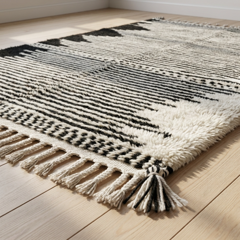 Moroccan Berber Rug – Gray Plush Geometric Wool Area Rug
