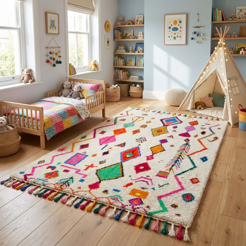 Handmade Azilal Rug - Vibrant Shaggy Wool - Colorful Geometric Boho Area Rug