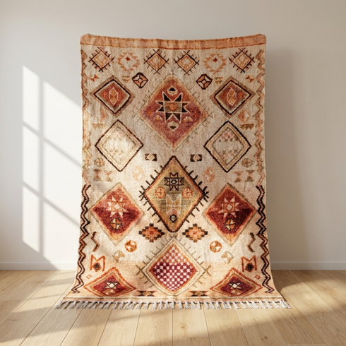 Handmade Boujaad Rug - Hand Knotted Natural Wool - Boho Living Room Decor - Vibrant Geometric Patterns