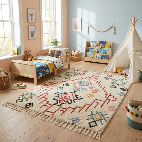 Authentic Azilal Rug - Shaggy Moroccan Wool - Vibrant Geometric Boho Decor