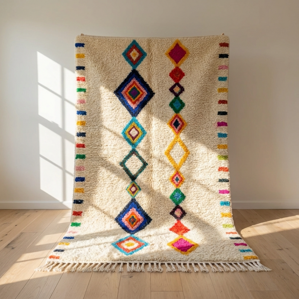 Azilal Rug – Multicolor High-Pile Striped Wool Area Rug