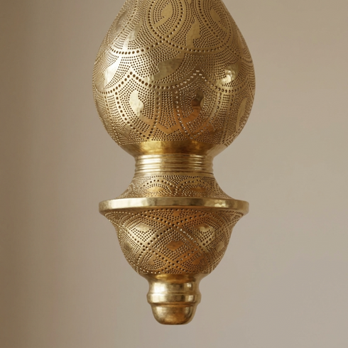 Authentic Handmade Moroccan Lamp – Gold Brass Teardrop Pendant Lantern with Intricate Filigree Design for Entryway Decor