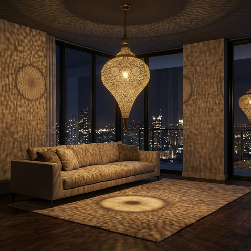 Teardrop Pendant Moroccan Brass Lamp - Living Room Statement Lamp