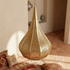 Authentic Moroccan Teardrop Hanging Lamp – Gold Brass Pendant Light with Artistic Shadow Casting Pattern