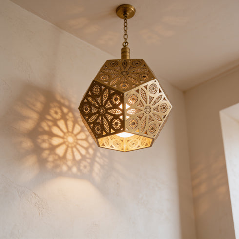Handmade Moroccan Pendant Light – Brass Geometric Filigree