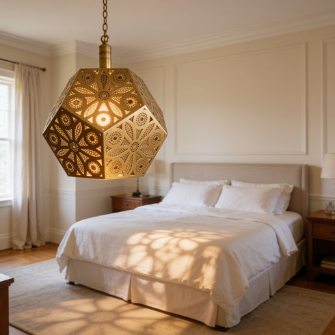 Handmade Moroccan Pendant Light – Brass Geometric Filigree