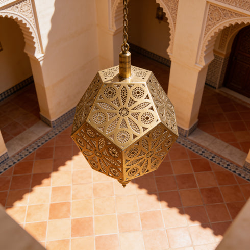 Handmade Moroccan Pendant Light – Brass Geometric Filigree