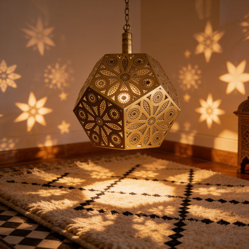 Handmade Moroccan Pendant Light – Brass Geometric Filigree