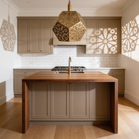 Handmade Moroccan Pendant Light – Brass Geometric Filigree