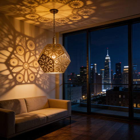 Handmade Moroccan Pendant Light – Brass Geometric Filigree
