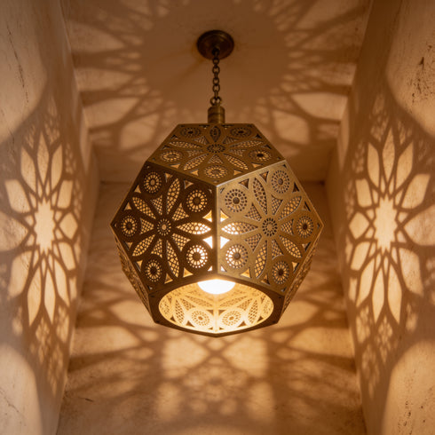 Handmade Moroccan Pendant Light – Brass Geometric Filigree