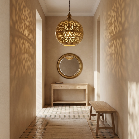 Perforated Brass Moroccan Pendant Light