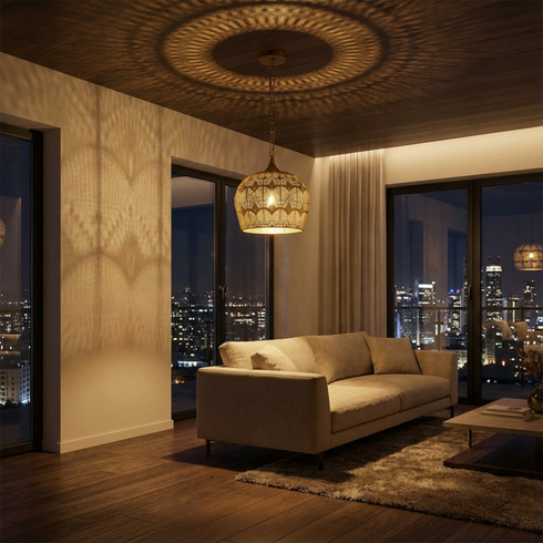 Handmade Moroccan Lamp - Gold Brass Pendant - Boho Kitchen Lighting