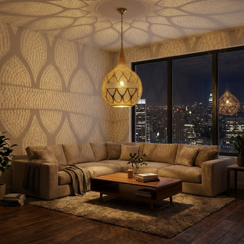 Moroccan Chandelier – Brass Filigree Openwork