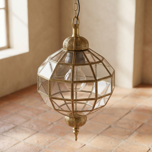 Handmade Glass & Brass Pendant - Geometric Ceiling Light